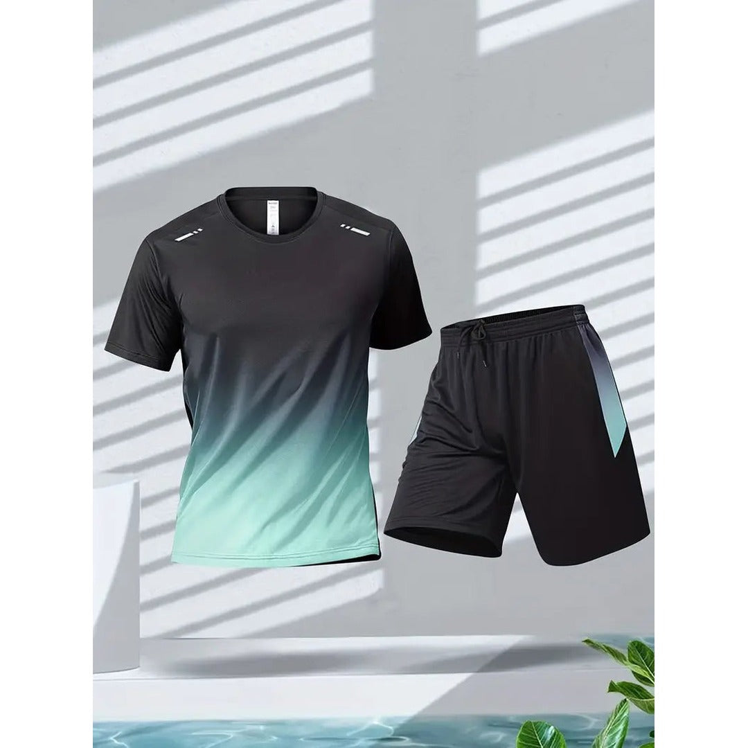 Sports Set – Men's 2-Piece Performance Shorts & T-Shirt – Black-Green