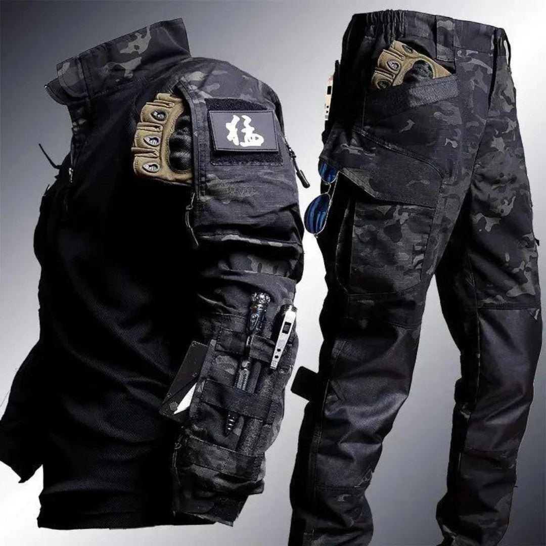 Tactical Set – Men's Waterproof Outdoor Jacket & Trousers – Black Camo Set