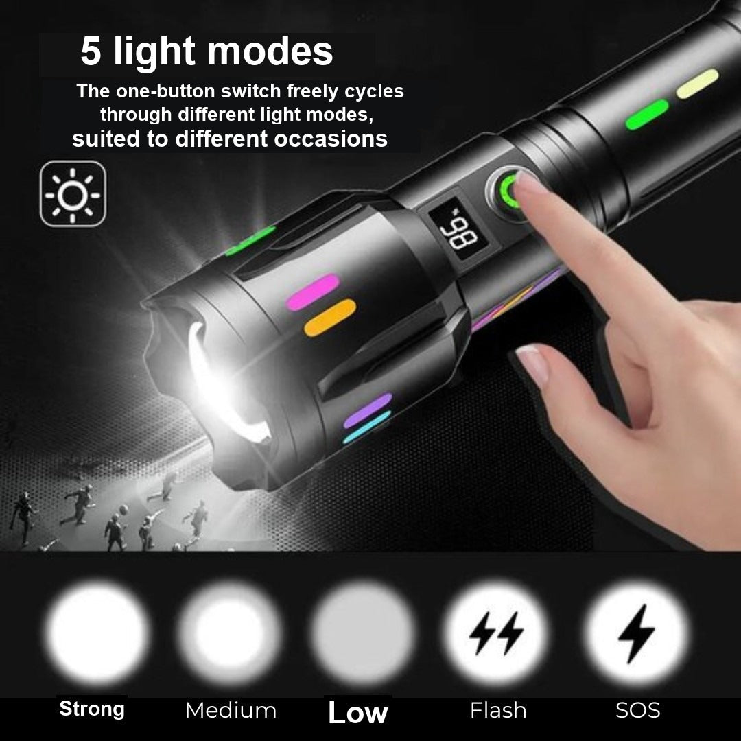 Tactical Torch – 9000-Lumen Rechargeable LED Flashlight