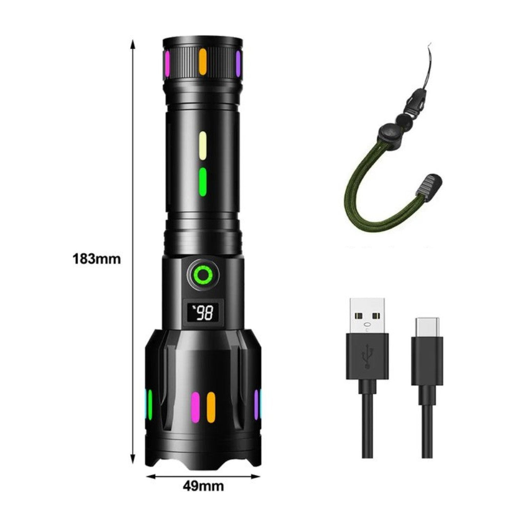 Tactical Torch – 9000-Lumen Rechargeable LED Flashlight