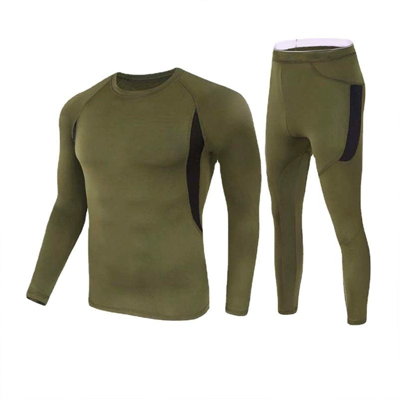 Thermal Base Layer Set – Men's Stretch Underwear Top & Bottom – Army Green