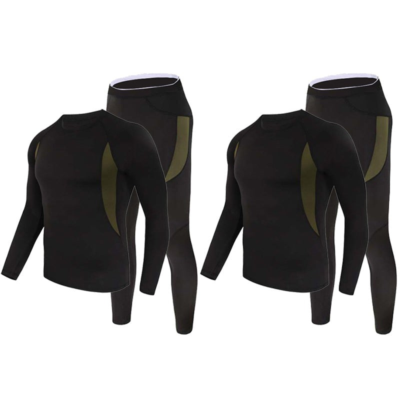 Thermal Base Layer Set – Men's Stretch Underwear Top & Bottom – Black (2-pack)