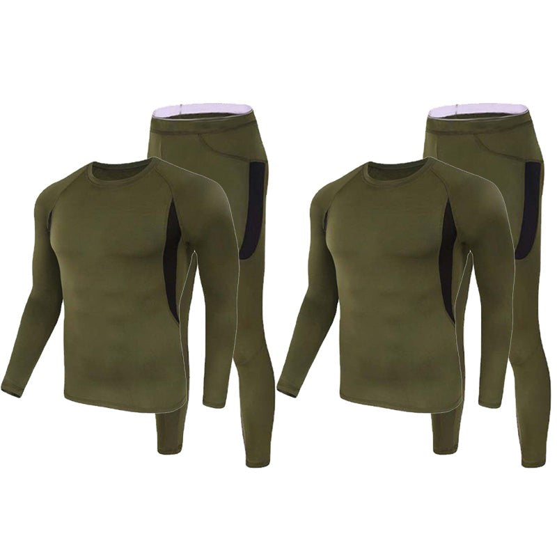 Thermal Base Layer Set – Men's Stretch Underwear Top & Bottom – Army Green (2-pack)