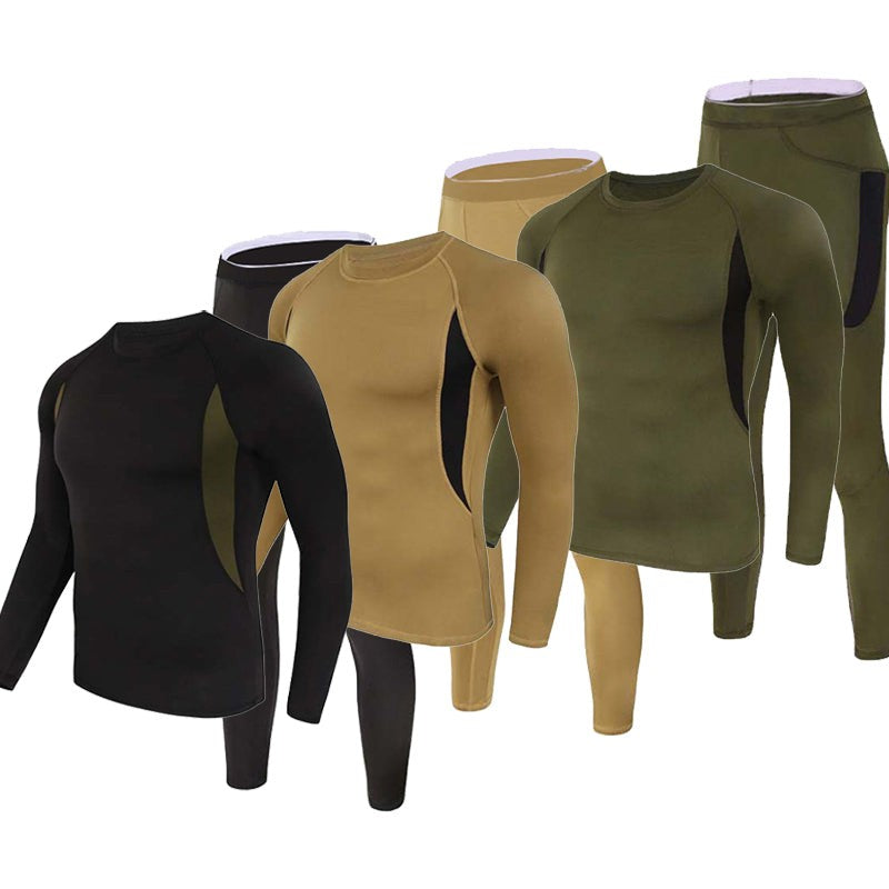 Thermal Base Layer Set – Men's Stretch Underwear Top & Bottom – Black/Army green/Coyote