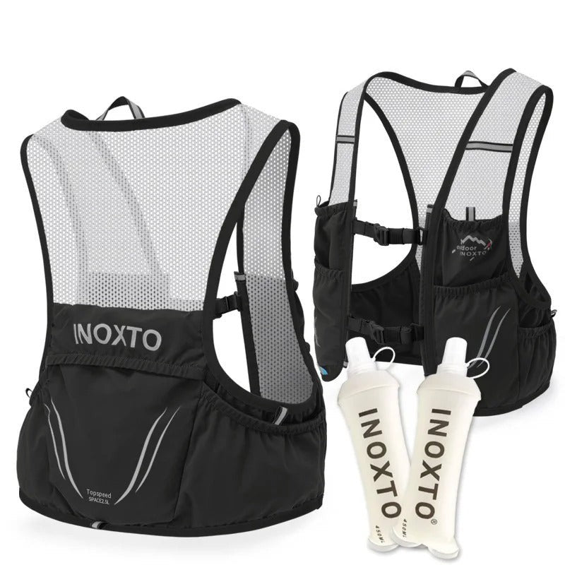 Trail Running Vest – Hydration Vest with 2 Soft Flasks – Black