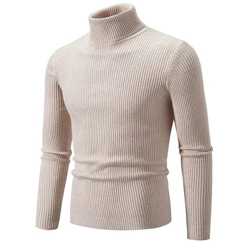 Turtleneck Jumper – Men's Ribbed Lightweight Outdoor Layer – Beige
