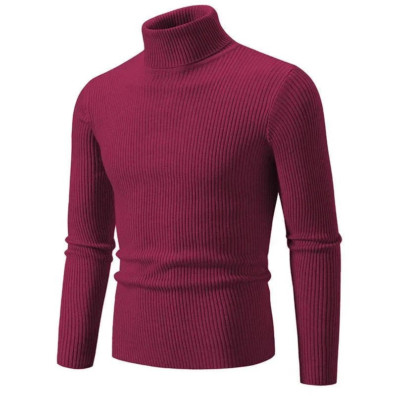 Turtleneck Jumper – Men's Ribbed Lightweight Outdoor Layer – Red