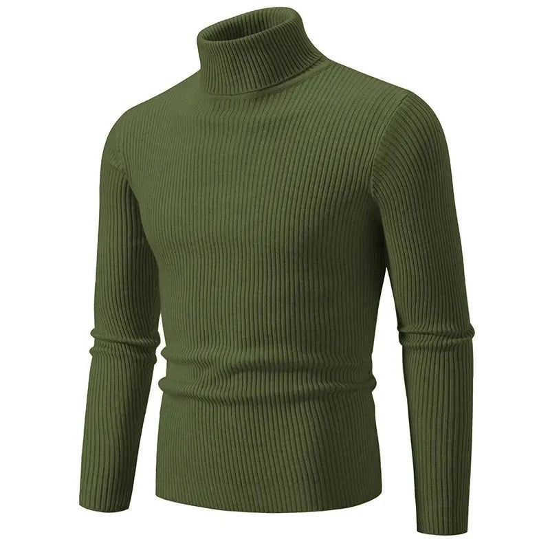 Turtleneck Jumper – Men's Ribbed Lightweight Outdoor Layer – Green