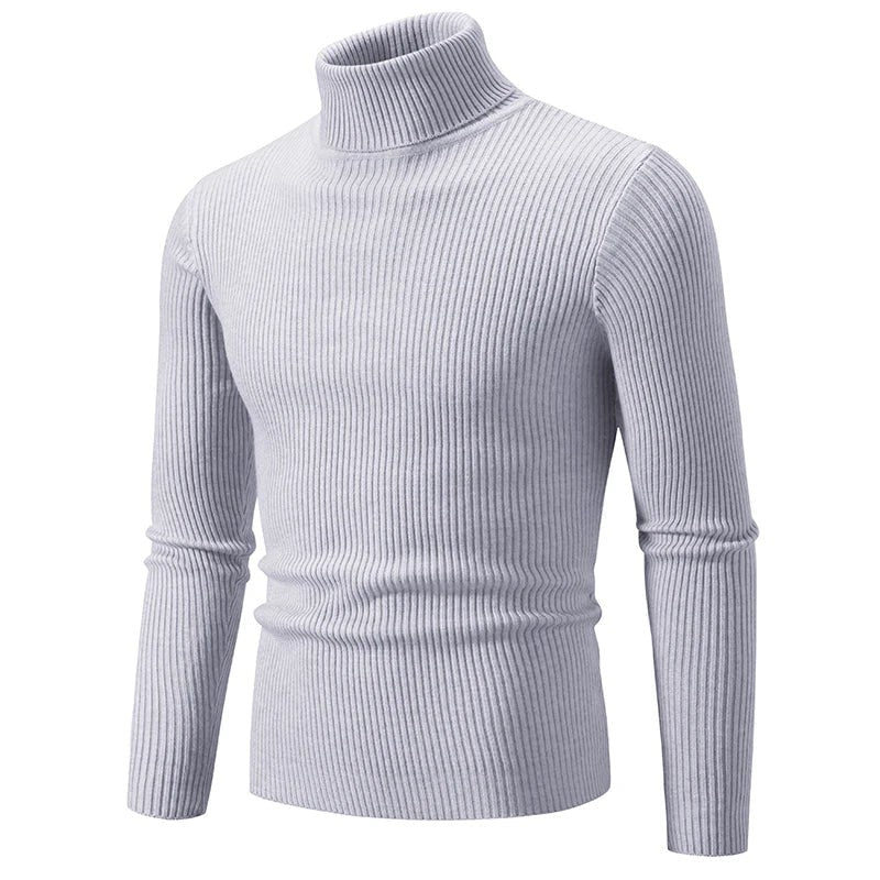 Turtleneck Jumper – Men's Ribbed Lightweight Outdoor Layer – Light grey