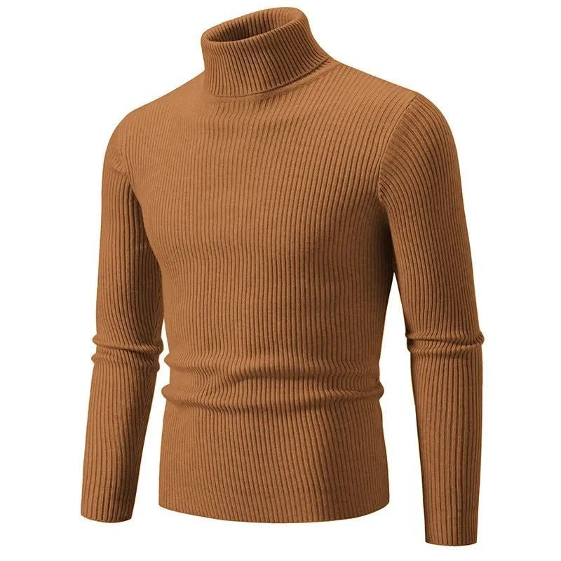 Turtleneck Jumper – Men's Ribbed Lightweight Outdoor Layer – Brown