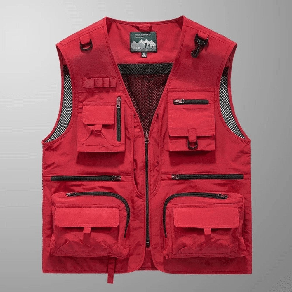 Utility Vest – Lightweight Mesh Multi-Pocket Fishing Vest – Red