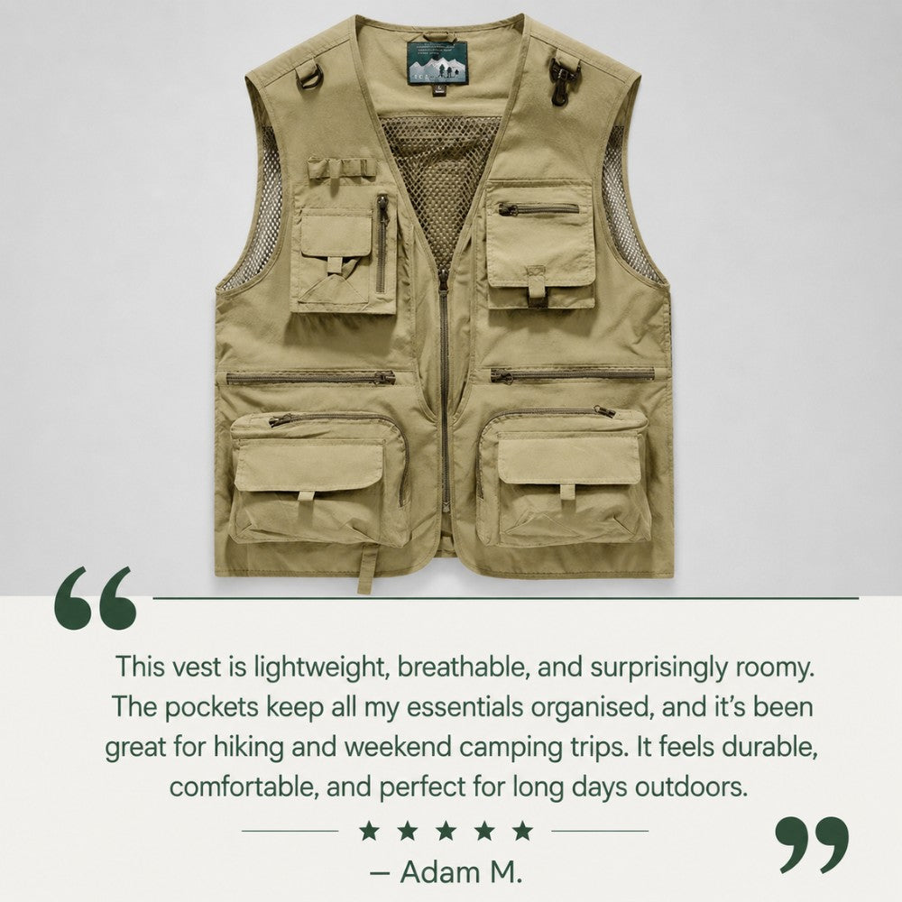 Utility Vest – Lightweight Mesh Multi-Pocket Fishing Vest