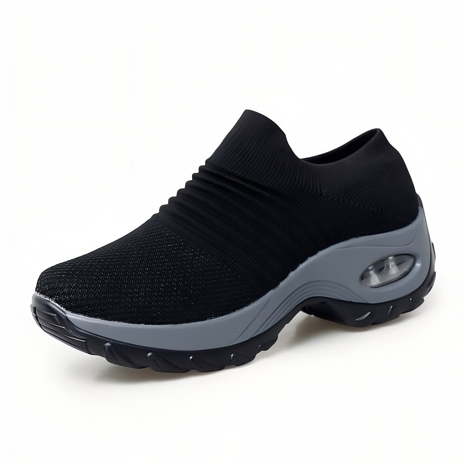 Walking Shoes – Women's Slip-On Cushioned Trainers – Black and Grey