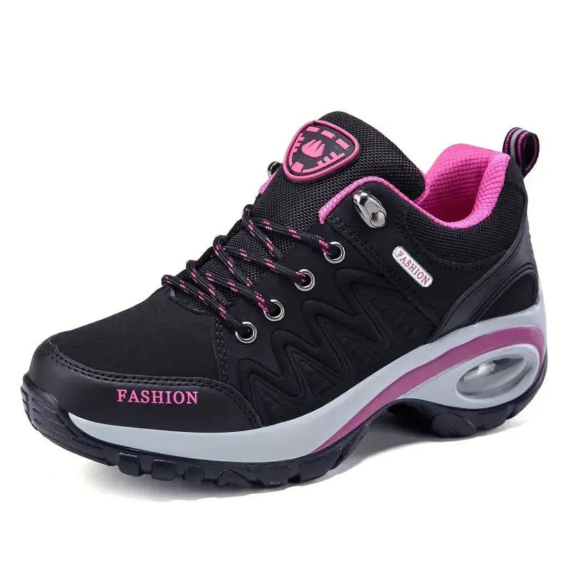 Walking Shoes – Women's Waterproof Wide-Fit Trail Shoes – Black-Pink