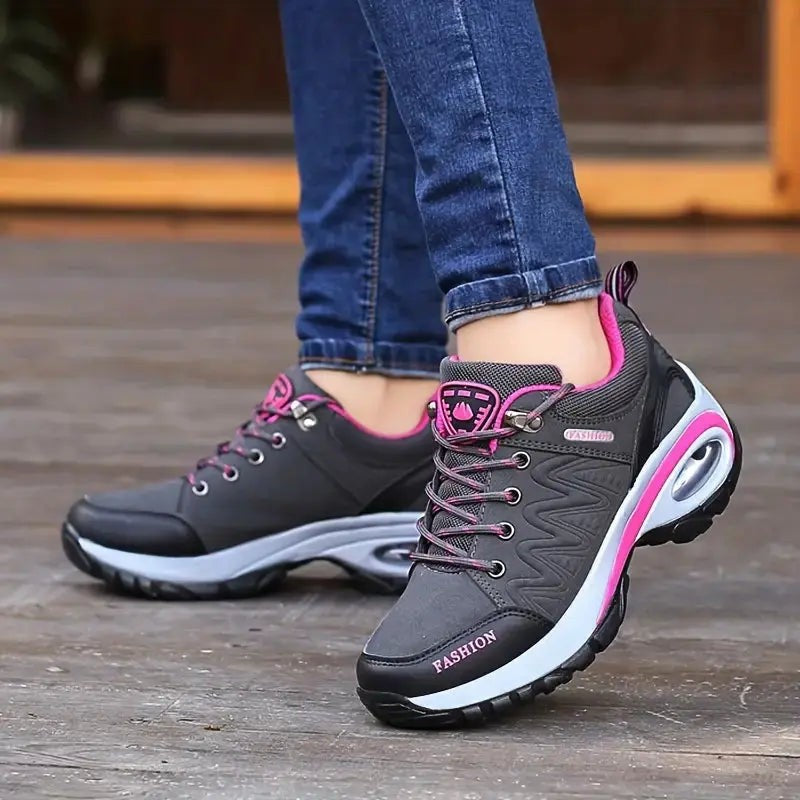 Walking Shoes – Women's Waterproof Wide-Fit Trail Shoes – Grey-Pink