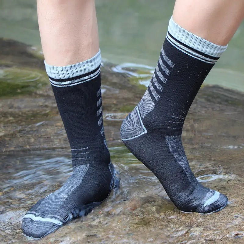 Walking Socks – Waterproof Breathable Pro Outdoor Socks – Black+Light Grey