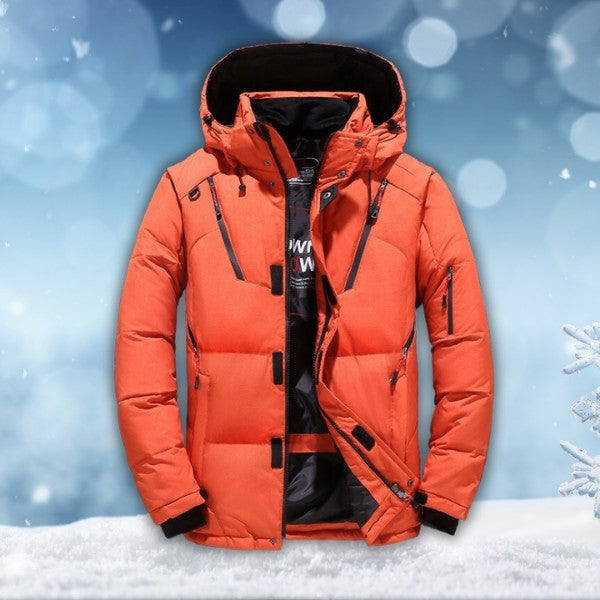 Waterproof Winter Parka – Insulated Hooded Coat with Detachable Hood – Orange