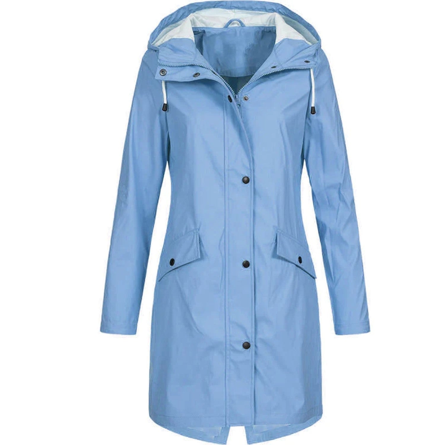 Women's Raincoat – Waterproof Hooded Longline Rain Jacket – Blue