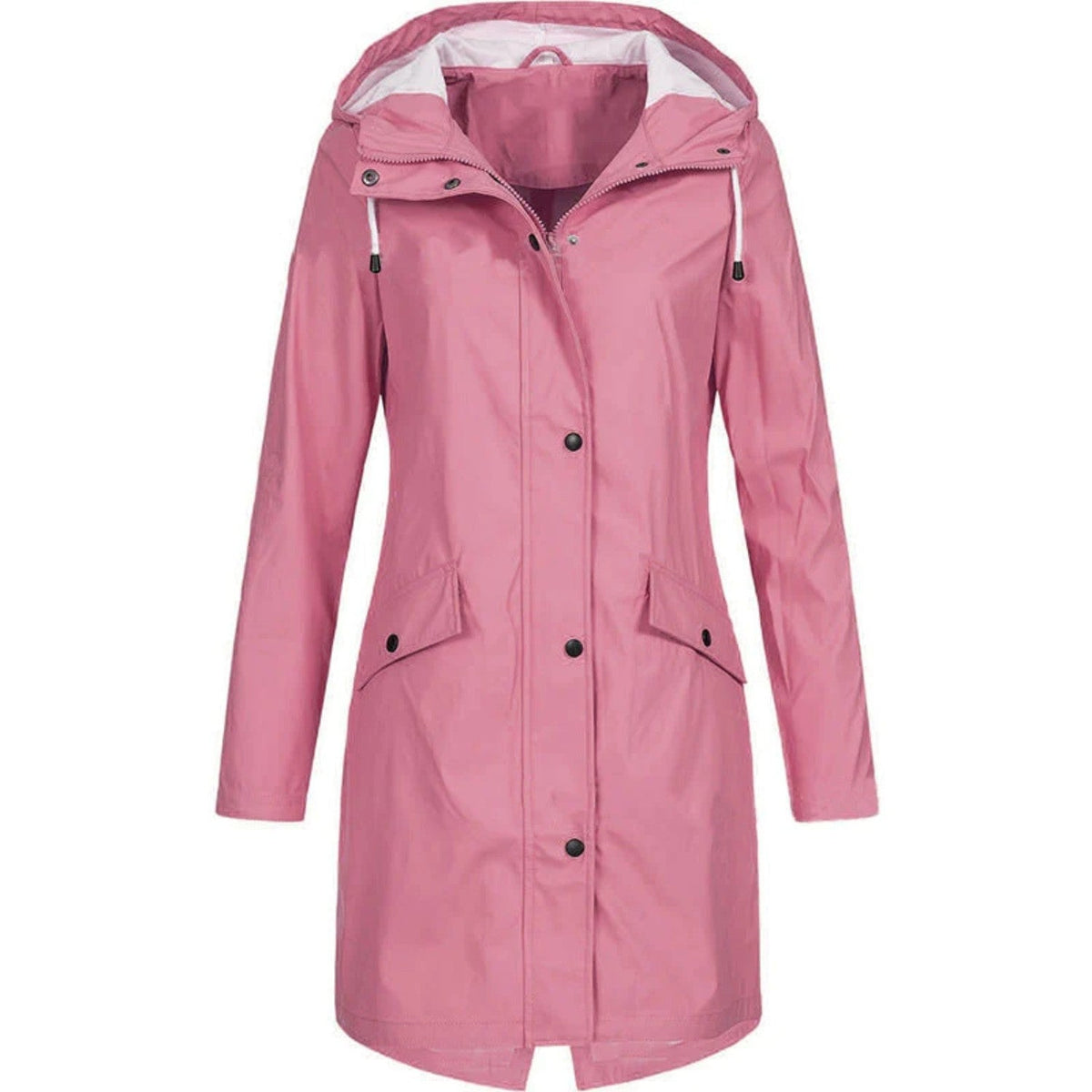 Women's Raincoat – Waterproof Hooded Longline Rain Jacket – Pink