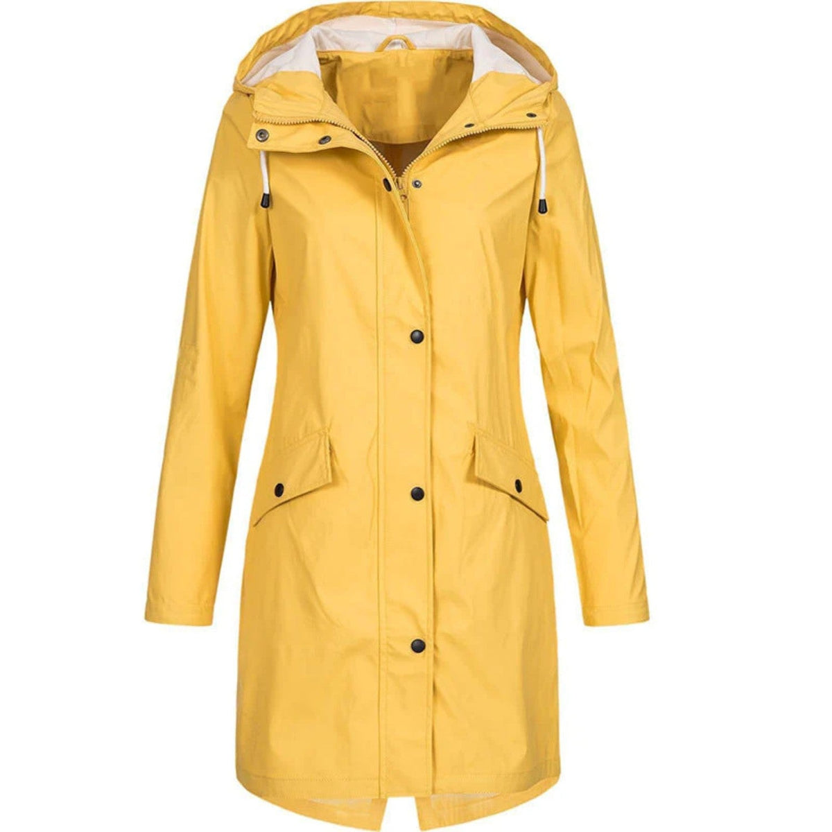 Women's Raincoat – Waterproof Hooded Longline Rain Jacket – Yellow