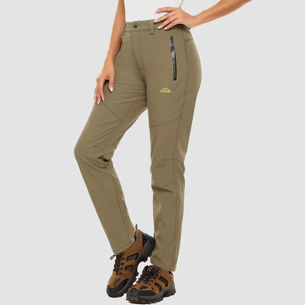 Women's Waterproof Trousers – Fleece-Lined Warm Outdoor Trousers – Khaki