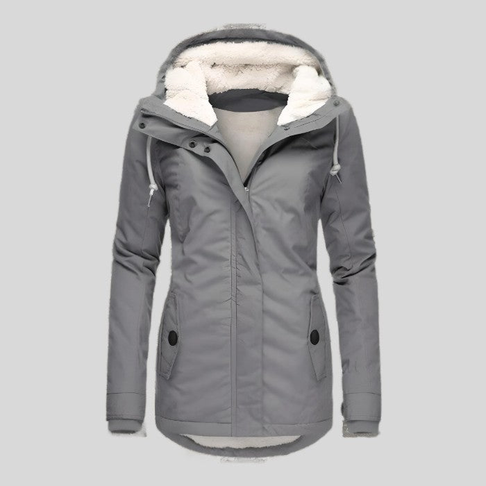 Women's Waterproof Winter Coat – Long Hooded Warm Padded Parka – Grey