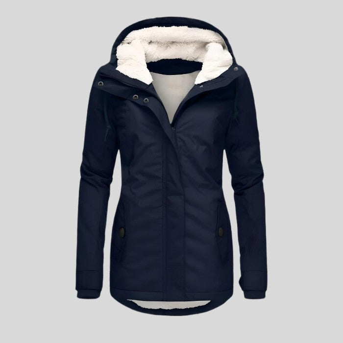 Women's Waterproof Winter Coat – Long Hooded Warm Padded Parka – Navy