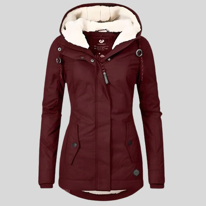 Women's Waterproof Winter Coat – Long Hooded Warm Padded Parka – Red