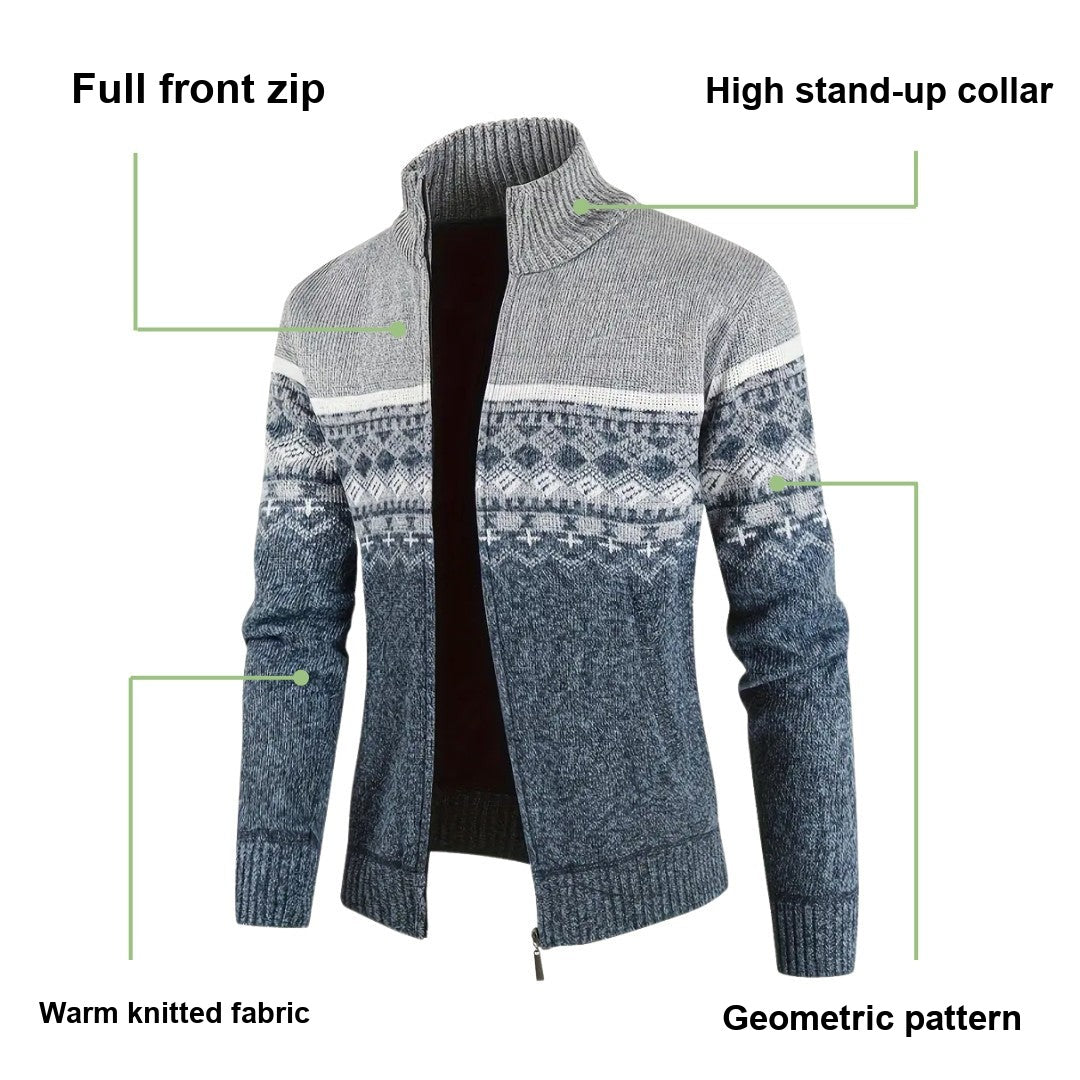 Men's Knitted Sweatshirt – Geometric Pattern Sporty Jumper