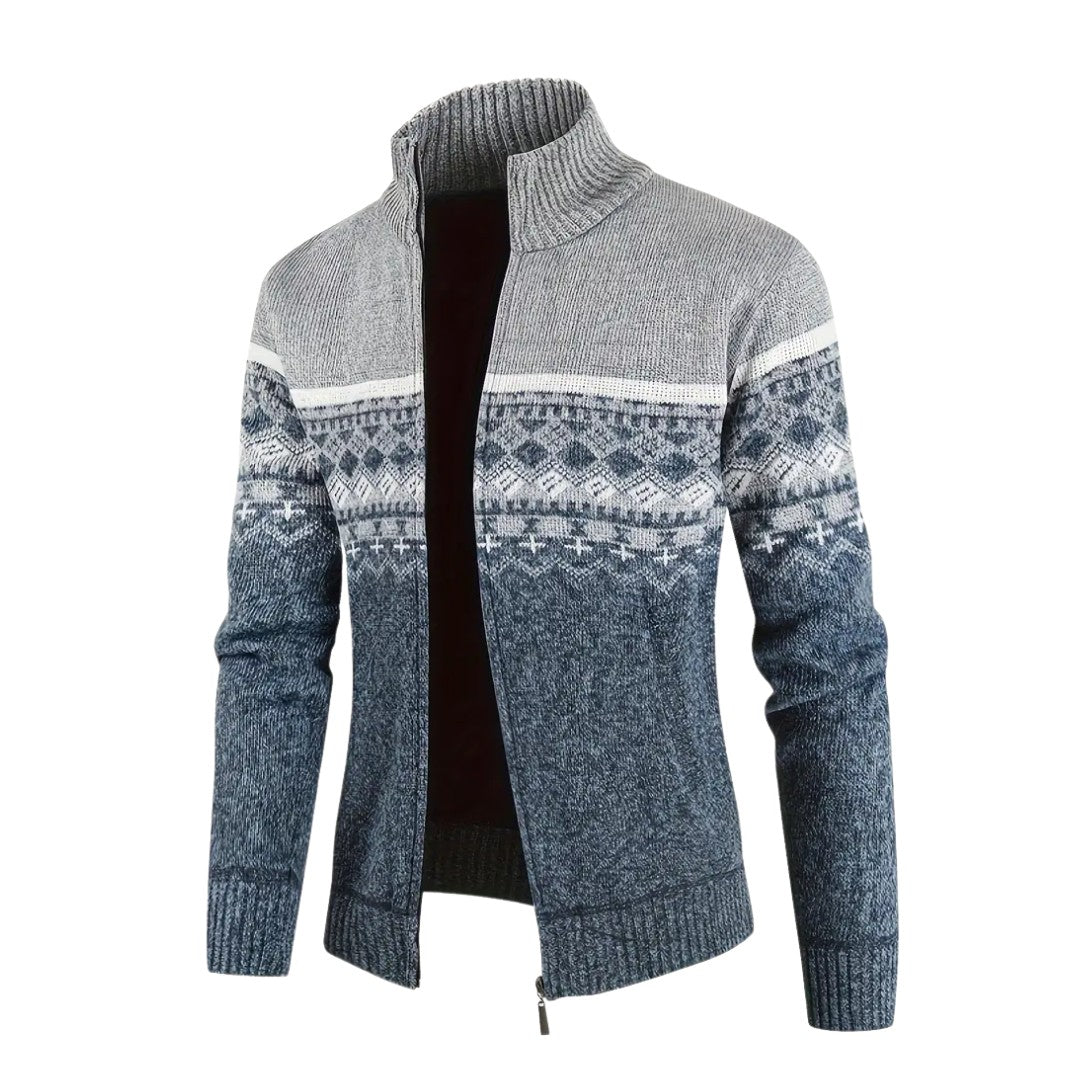 Men's Knitted Sweatshirt – Geometric Pattern Sporty Jumper