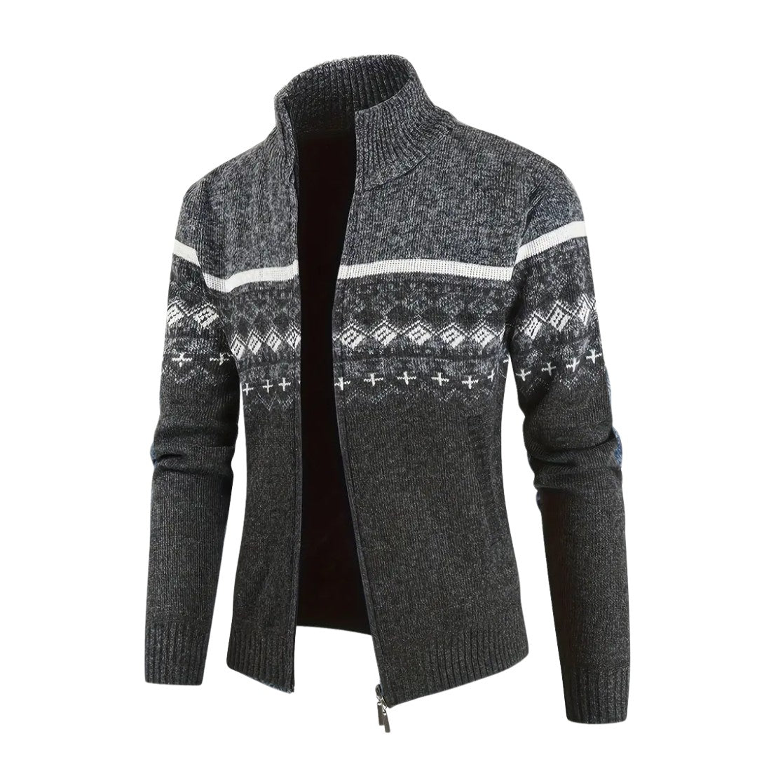 Men's Knitted Sweatshirt – Geometric Pattern Sporty Jumper