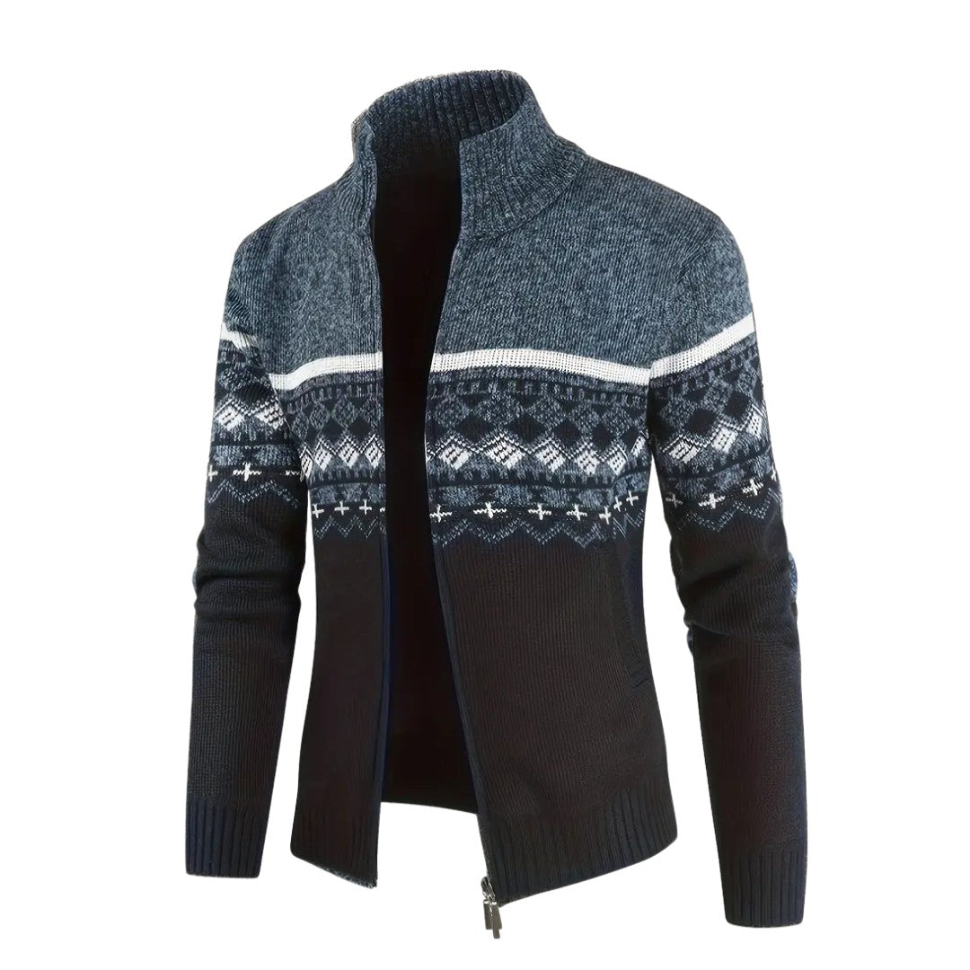Men's Knitted Sweatshirt – Geometric Pattern Sporty Jumper