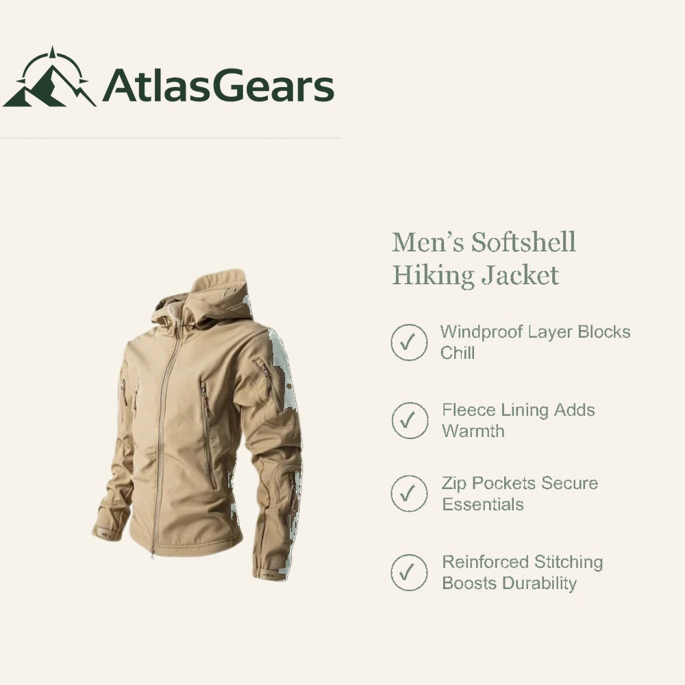 Men's Softshell Hiking Jacket – Fleece-Lined Windproof Jacket