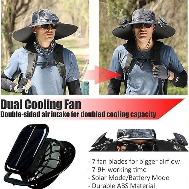 Solar Fan Sun Hat – Wide Brim UV Protection, USB Rechargeable