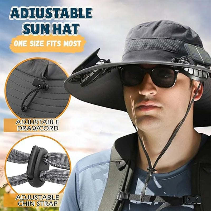 Solar Fan Sun Hat – Wide Brim UV Protection, USB Rechargeable