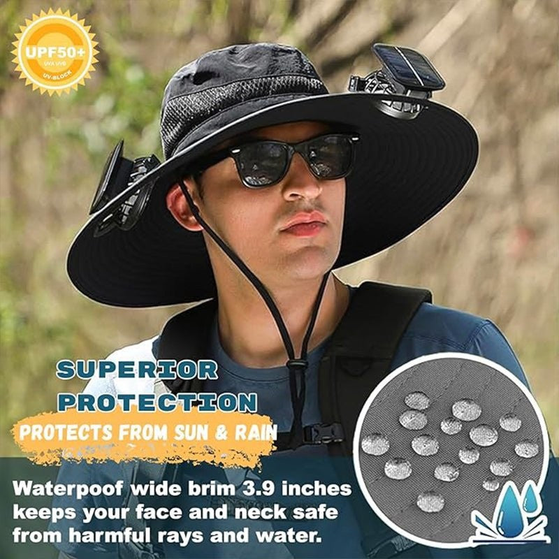 Solar Fan Sun Hat – Wide Brim UV Protection, USB Rechargeable