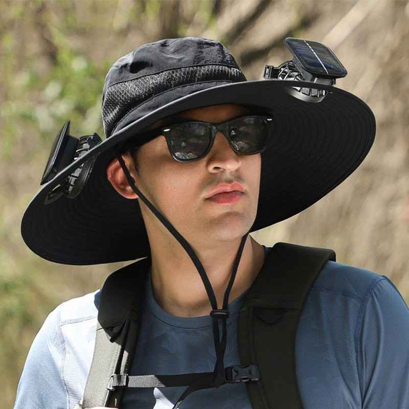Solar Fan Sun Hat – Wide Brim UV Protection, USB Rechargeable