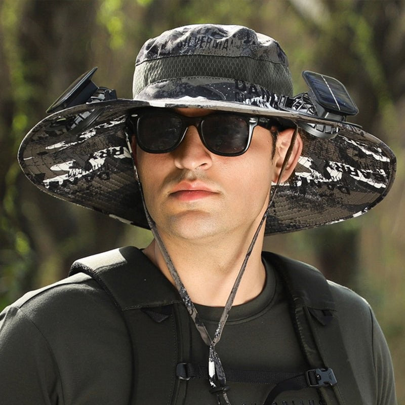 Solar Fan Sun Hat – Wide Brim UV Protection, USB Rechargeable