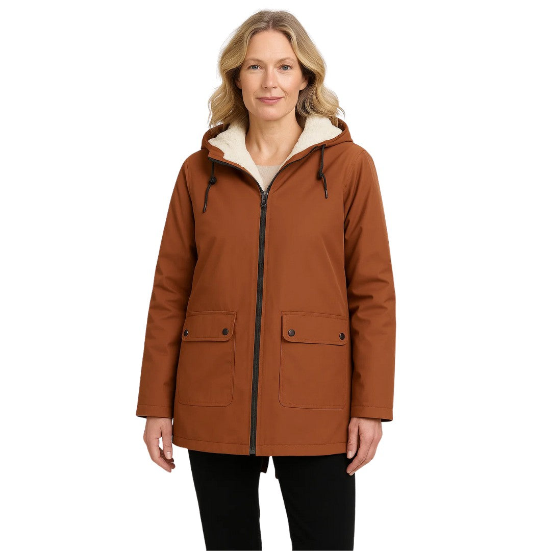 Women's Waterproof Jacket – Fleece-Lined Hooded Rain Coat